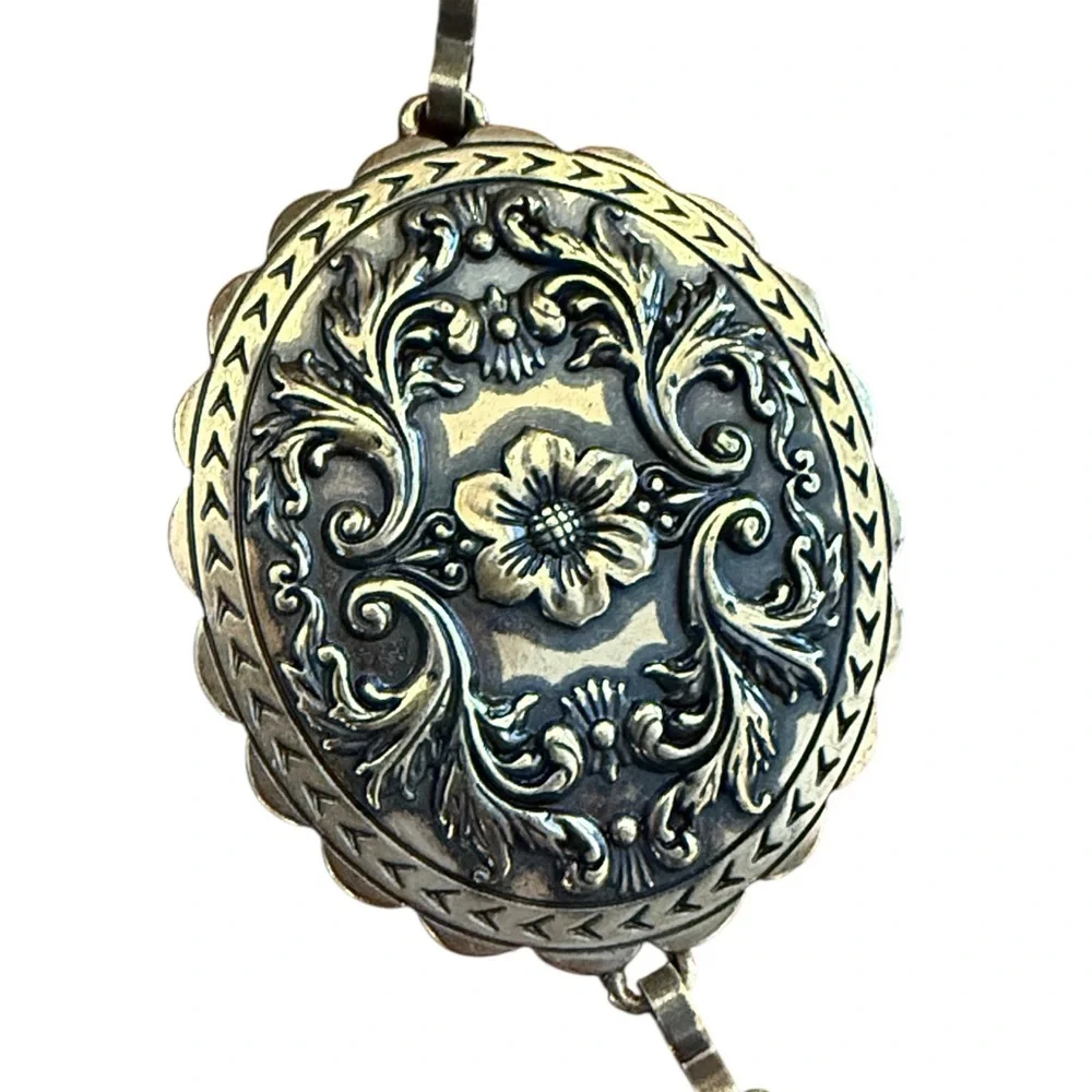 Gold Concho Chain Belt Amber Stones Floral Medallion Boho Western Fits 31-41 - Picture 3 of 9